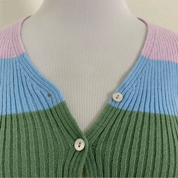Rough Los Angeles Color Block Stripe Baby Cardigan Sweater Juniors S Ribbed - Picture 7 of 13